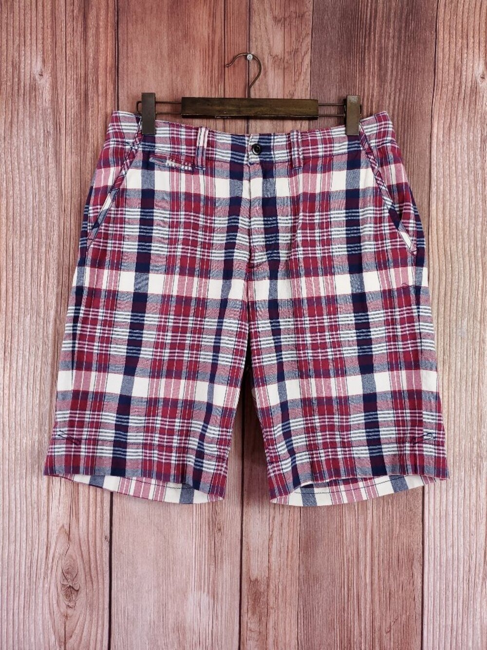 *FLAW* Vintage Polo by Ralph Lauren Plaid Shorts Mens 34 Red Blue Cotton Y2K
